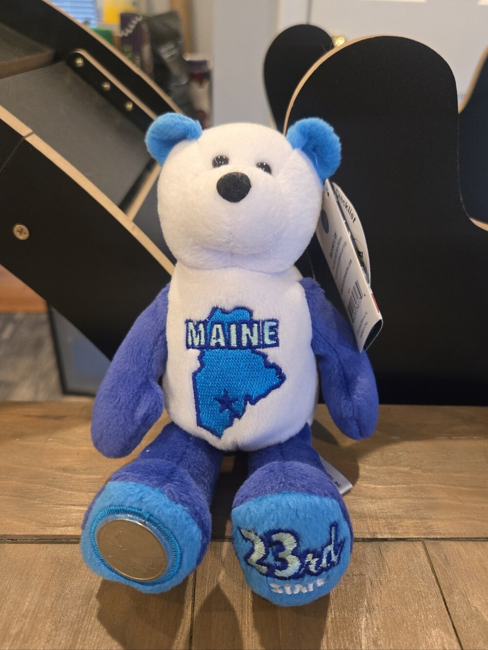 Maine Plush Bear Blue & White Souvenir Limited Treasures Quarter Vintage New
